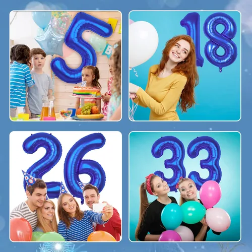 Vista 4 de Globos gigantes de 40 pulgadas de color azul marino con el número 0 Globo de 0 dígitos, globos del número 0 Globo azul oscuro 0 para decoración