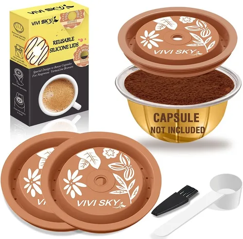 Vista 8 de VIVI SKY Tapas de cápsula de café reutilizables funcionan con cápsulas N*espresso Pods Vertuoline, tapas de silicona de grado alimenticio utilizadas