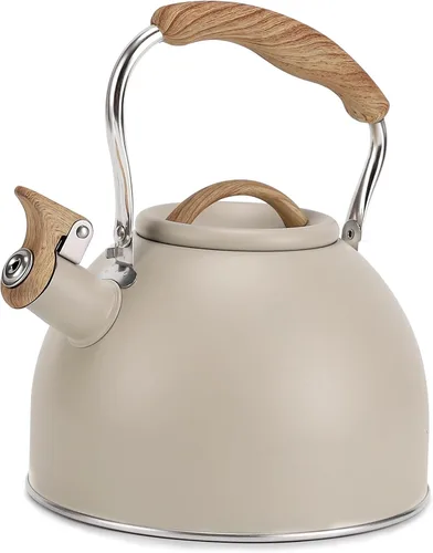Vista 9 de Tetera, Vegoran Tetera Silbante de 100 OZ / 3 Litros, Teteras para Estufa de Acero Inoxidable Grado Alimenticio con Mango Plegable