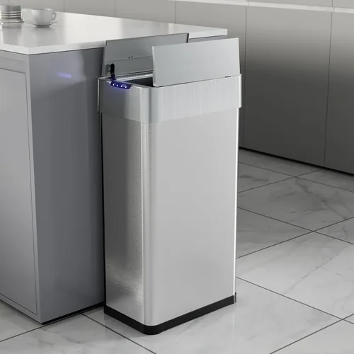 Vista 9 de TLSUNNY Cubo de basura automático de 21.1 galones, papelera de acero inoxidable con sensor de movimiento, papelera inteligente con tapa de mariposa