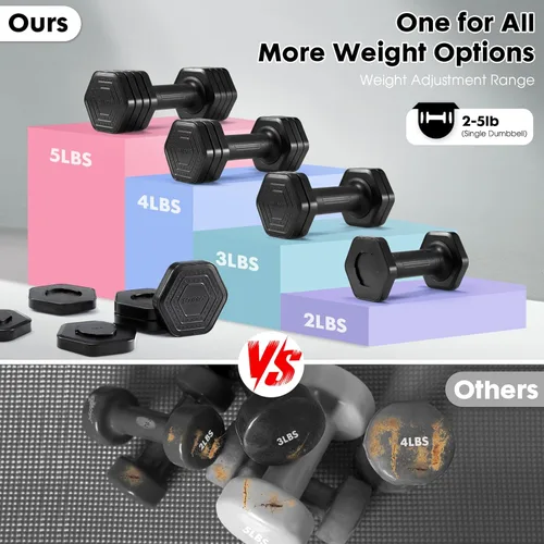 Vista 5 de EQUIPRO Adjustable Dumbbell Set, 4 in 1 Free Weights Dumbbells Set for Women, Weights for Women at Home, 2lb 3lb 4lb 5lb with TPU Soft Rubber Handle