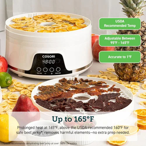 Vista 2 de COSORI Máquina deshidratadora de alimentos para carne seca, 5 bandejas con control de temperatura de 165 °F y temporizador de 48 horas, secadora