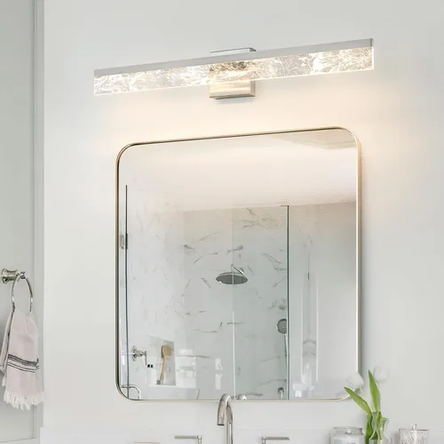 Vista 3 de Lámparas de baño sobre espejo, luces de tocador de níquel cepillado de 32 pulgadas para baño, 24 W regulables, LED, modernas, accesorios