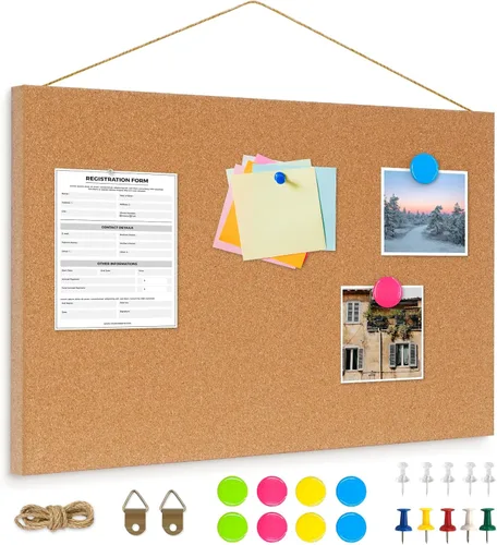 Vista 18 de DOLLAR BOSS - Tableros de anuncios con lino, 1 tablero de corcho de doble cara de 16 x 12 pulgadas para paredes, con marco de madera, pequeño