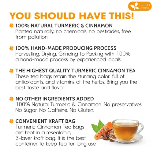 Vista 131 de FreshDrinkUS, 135 bolsas de té de jengibre y cúrcuma premium, ingredientes 100% naturales, mezcla hecha a mano de té de hierbas de cúrcuma