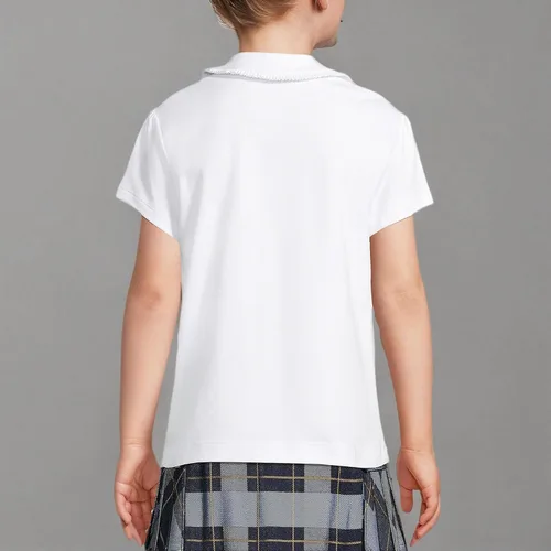 Vista 4 de Lands' End Camisa de punto de manga corta con volantes y cuello Peter Pan para niñas