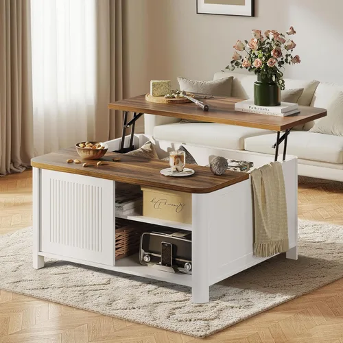 Vista 8 de Decofy - Mesa de centro elevable con almacenamiento, mesa de centro de 31.5" con diseño de mediados de siglo cuadrado para la sala de estar