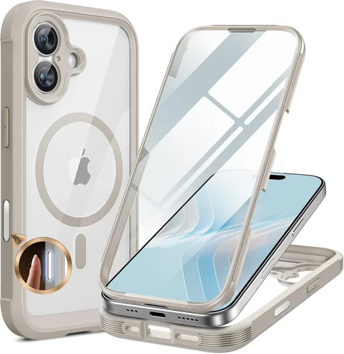 Vista 137 de Miracase Funda magnética para iPhone 14 de 6.1 pulgadas, protector de pantalla de vidrio templado integrado + protector de lente, compatible