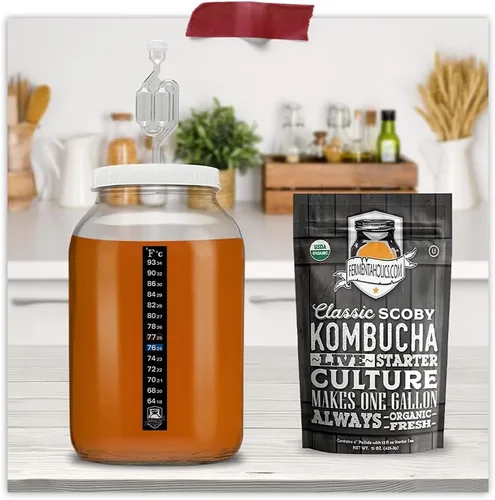 Vista 7 de Tarro de fermentación de vidrio de un galón con tapa de ojal y esclusa en forma de S. Sello hermético con bloqueo de aire que crea el recipiente