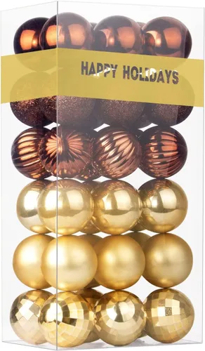 Vista 107 de Bolas pequeñas de Navidad doradas de 1.6 pulgadas, adornos de decoración para árbol de Navidad, bolas colgantes inastillables para decoraciones
