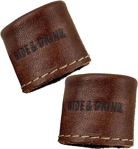 Vista 5 de Hide & Drink, Dedal de anillo de cuero (2 unidades) Protector de dedos, hecho a mano de cuero de grano completo, color marrón bourbon, Cuero