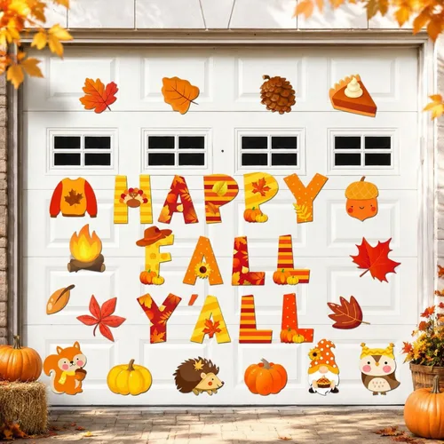 Landhoow 30 imanes de puerta de garaje con texto en inglés «Hello Fall» para decoración de calabaza, hoja de arce, Acción de Gracias, para