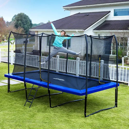 Vista 6 de Zupapa - Trampolín rectangular con capacidad de peso de 1800LBS, 10x17 pies, 9x15 pies, 8x14 pies, trampolín cuadrado para gimnasia al aire libre