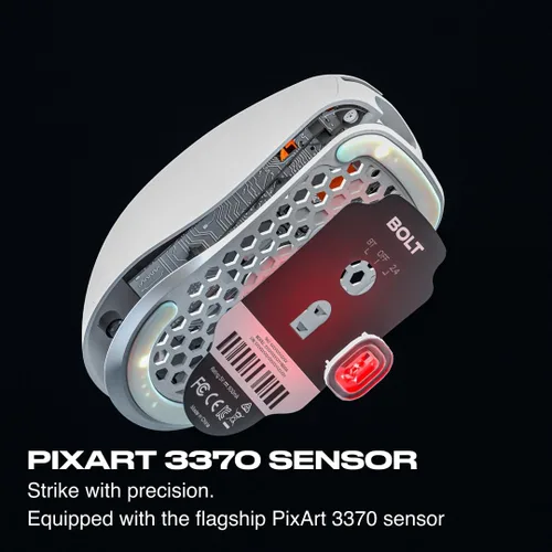 Vista 6 de Fnatic BOLT - Mouse inalámbrico blanco para juegos, sensor Pixart 3370, 2.27 oz, WiFi y Bluetooth, duración de la batería de 110-210 horas, carga