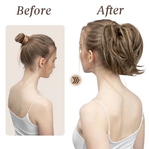 Vista 5 de SarLa - 1 pieza de cabello sintético en forma de moño estilo rizado, recogido y desordenado, y con banda elástica para mujeres