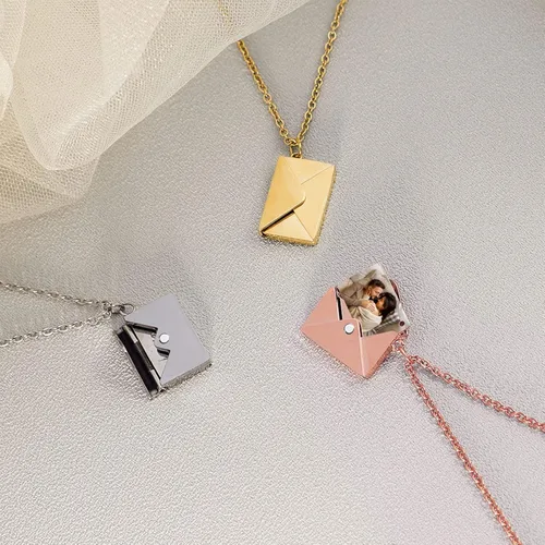 Vista 4 de MOTICIUS Collar de sobre personalizado con imagen en el interior, collar de sobre personalizado con mensaje para mujer, regalo para el día