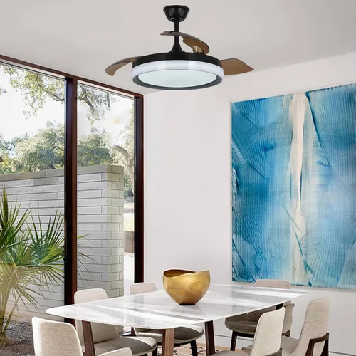 Vista 5 de 42" Retractable Ceiling Fan Modern Ceiling Fans with Lights and Remote,3 Color 6 Speed Round Dimmable Fandelier for Bedroom Living Room Dining Room