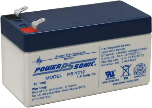 Batería de plomo ácido sellada recargable Power-Sonic PS-1212 12V 1.4 AH @ 20 hr. 12V 1.3 AH @ 10-hr, caja gris - Parte superior azul (PS-1212F1)