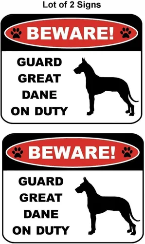 PCSCP - Cartel laminado de perro con texto en inglés "Beware Guard Great Dane" (silueta) on Duty de 9 x 11.5 pulgadas