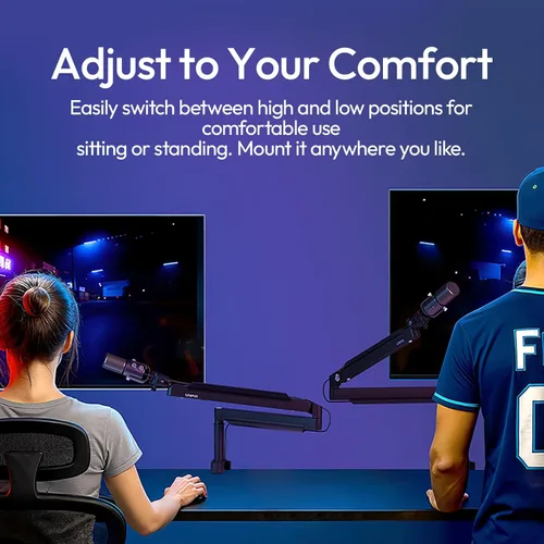 Vista 3 de ULANZI ZJ05 Premium High-Low Profile 2 en 1 Micrófono Boom Arm con cabeza esférica Zapata fría totalmente ajustable, con canales de gestión