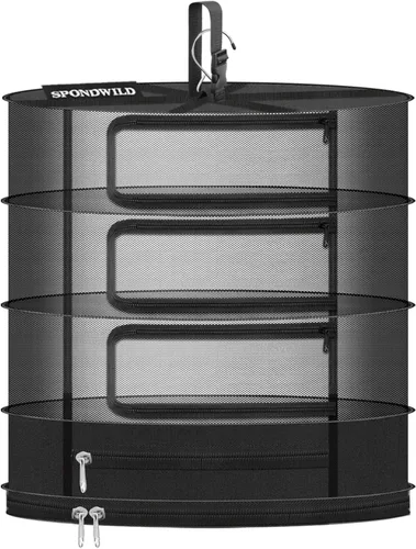 Vista 10 de Rejilla colgante de malla para colgar hierbas, pequeño estante de secado de plantas de 5 capas con cremallera tipo puerta y compartimento