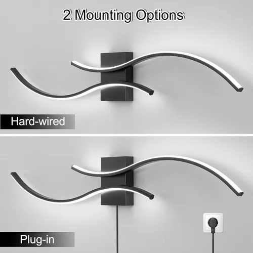 Vista 4 de CANEOE Moderna lámpara LED de pared, 39 pulgadas, aplique de pared LED negro para interiores, accesorios de tocador de baño sobre espejo para sala