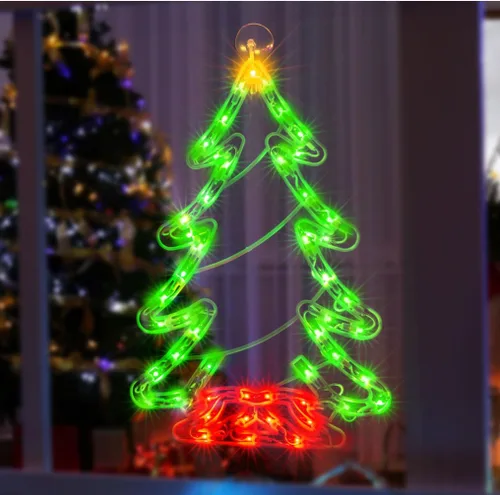 LAMPHOME Decoración de silueta de ventana de Navidad con árbol iluminado de 50 luces de 16" para Navidad, fiesta, festival, café, hogar (Rojo y