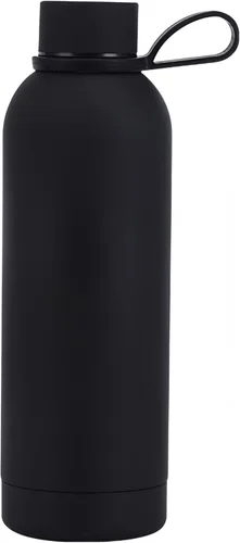 Botella de agua deportiva de boca estrecha con aislamiento de doble pared de acero inoxidable con asa, frasco de vacío en forma de cola (negro)