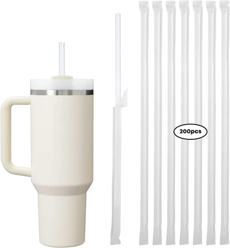 Vista 11 de 200 popotes desechables negros para vasos de 40 onzas, pajitas extralargas desechables para vaso Stanley Cup de 30 onzas y 40 onzas, popote envuelto