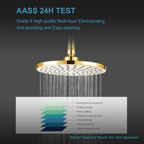 Vista 4 de OFFO Brazo de ducha con brida, oro brillante de 3 pulgadas, cabezal de ducha de lluvia de repuesto, brazo recto, montado en techo para cabezal