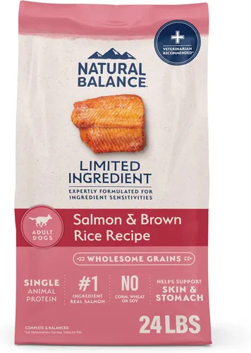 Natural Balance Alimento seco para perros adultos de ingredientes limitados con granos saludables, receta de salmón y arroz integral, 24 libras