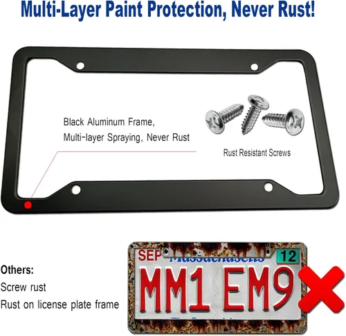 Vista 2 de BGGTMO Marcos de Matrícula de Aluminio Negro Mate - Paquete de 2 Cubiertas Resistentes para Placas de Automóvil Delanteras y Traseras, Soporte