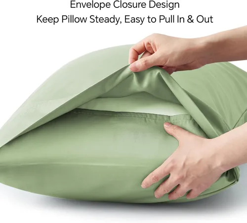 Vista 22 de BEDELITE - Juego de 2 fundas de almohada con solapa, tamaño estándar, rayón de bambú, frescas, suaves y transpirables, para personas calurosas
