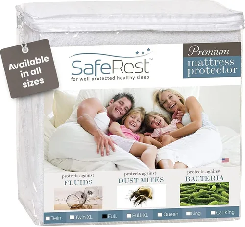 Vista 9 de SafeRest Sleepure - Protector de colchón impermeable tamaño individual derivado de viscosa de bambú - Ajustado con bolsillos elásticos - Funda
