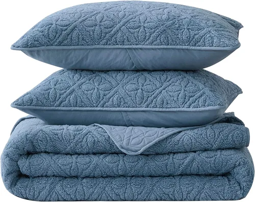 Vista 6 de Chezmoi Collection Bethany - Juego de edredón de 3 piezas tamaño Queen, manta sherpa acolchada floral, reversible, de microfibra lavada, ligera