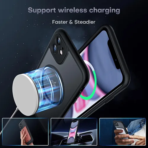 Vista 391 de TOCOL Funda para iPhone 11, compatible con Magsafe, protección completa de cámara, imanes integrados, protección contra caídas, funda translúcida