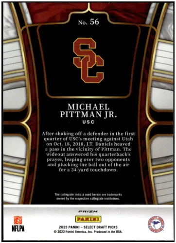 Vista 2 de MICHAEL PITTMAN JR. 2023 Panini Select Draft Picks Silver Prizm #56 NM+-MT+ NFL Football Concourse