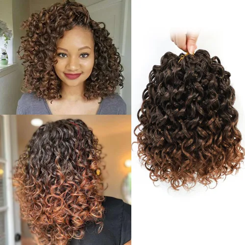 Vista 29 de Gogo Curl Cabello de Ganchillo Rizado de 8 Pulgadas Cabello Corto Rizado de Ganchillo para Mujeres Negras Rizo de Playa Onda de Agua Cabello Rizado