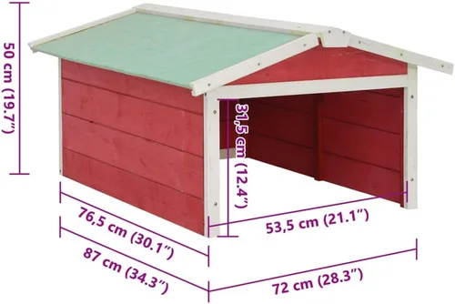 Vista 3 de vidaXL Casa de garaje para cortacésped - Firwood rojo/blanco - Exterior - de lluvia y UV