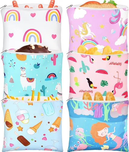 Vista 25 de Chumia 6 Bolsas Reutilizables para Refrigerios Regalos de Navidad Seguridad Alimentaria Bolsas Lavables para Refrigerios Almuerzo con Cremallera