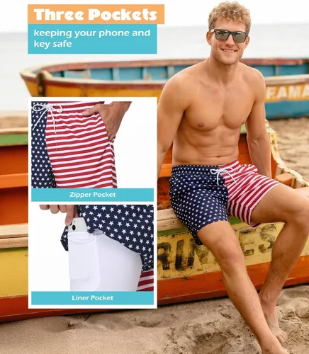Vista 4 de Sixfish Traje de baño para hombre con forro de compresión de 5 pulgadas, pantalones cortos de secado rápido con bolsillos con cremallera para playa