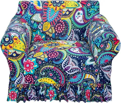 Vista 12 de FUANGUI Funda para Sofá de 1 Pieza, Funda Elástica para Sofá Estampada para Sofá de 3 Cojines con Falda Apta para Mascotas, Fundas de Sofá Lavables