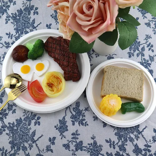 Vista 4 de 100% Compostable 9 Inch Paper Plates 50-Pack Heavy-Duty Plate, Natural Disposable Bagasse Plate, Eco-Friendly Made of Sugarcane FibersBiodegradable