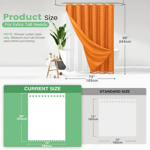Vista 302 de Dynamene - Cortina de ducha de tela bohemia con rayas con chebrón en relieve, juego de cortina angosta para baño, media cortina impermeable