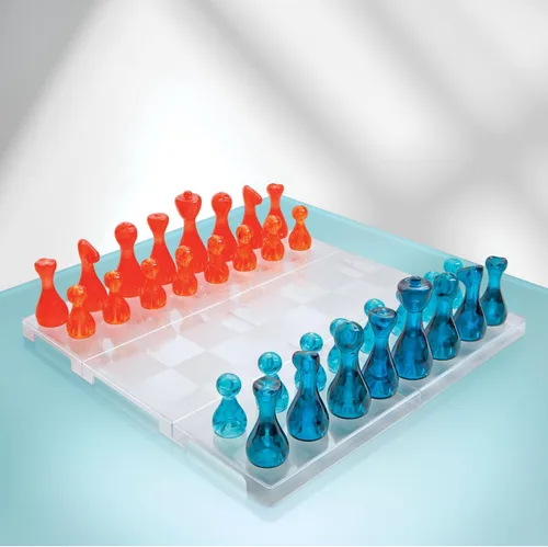 Vista 2 de Juegos de mesa - Tablero de ajedrez transparente de alta calidad con 32 piezas de juego translúcidas. Juego de ajedrez acrílico, tamaño compacto