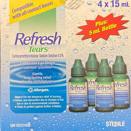 Vista 2 de Gotas lubricantes para los ojos Refresh Tears 4x15 ml, 1x5 ml