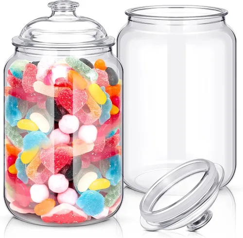 Vista 8 de Nuogo 2 piezas frascos de plástico de 1 galón 128 oz para dulces y galletas con tapas, recipiente decorativo para boticario y buffet de dulces