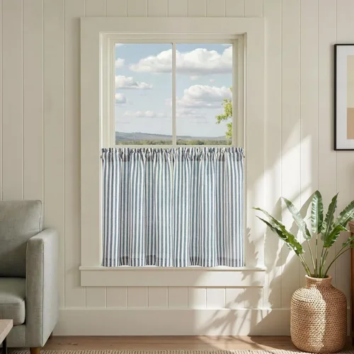 Vista 69 de jinchan - Cortinas de lino a rayas para cocina de 20 pulgadas de largo, cortinas de varios niveles, estilo granja moderna de café, tratamientos