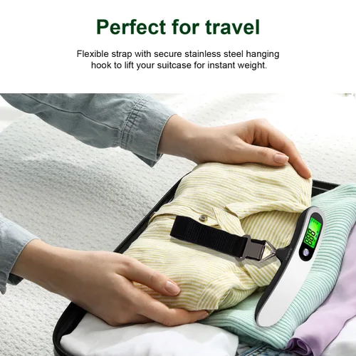 Vista 7 de Raabiko Báscula digital de equipaje (paquete de 2), báscula digital de equipaje de mano con capacidad de 110 libras, batería incluida, plata satinada