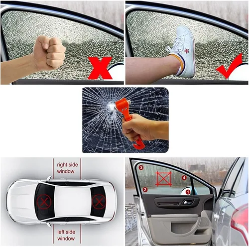 Vista 7 de Martillo de seguridad de 6 piezas, herramienta de escape de emergencia con rompedor de ventana de coche y cortador de cinturón de seguridad